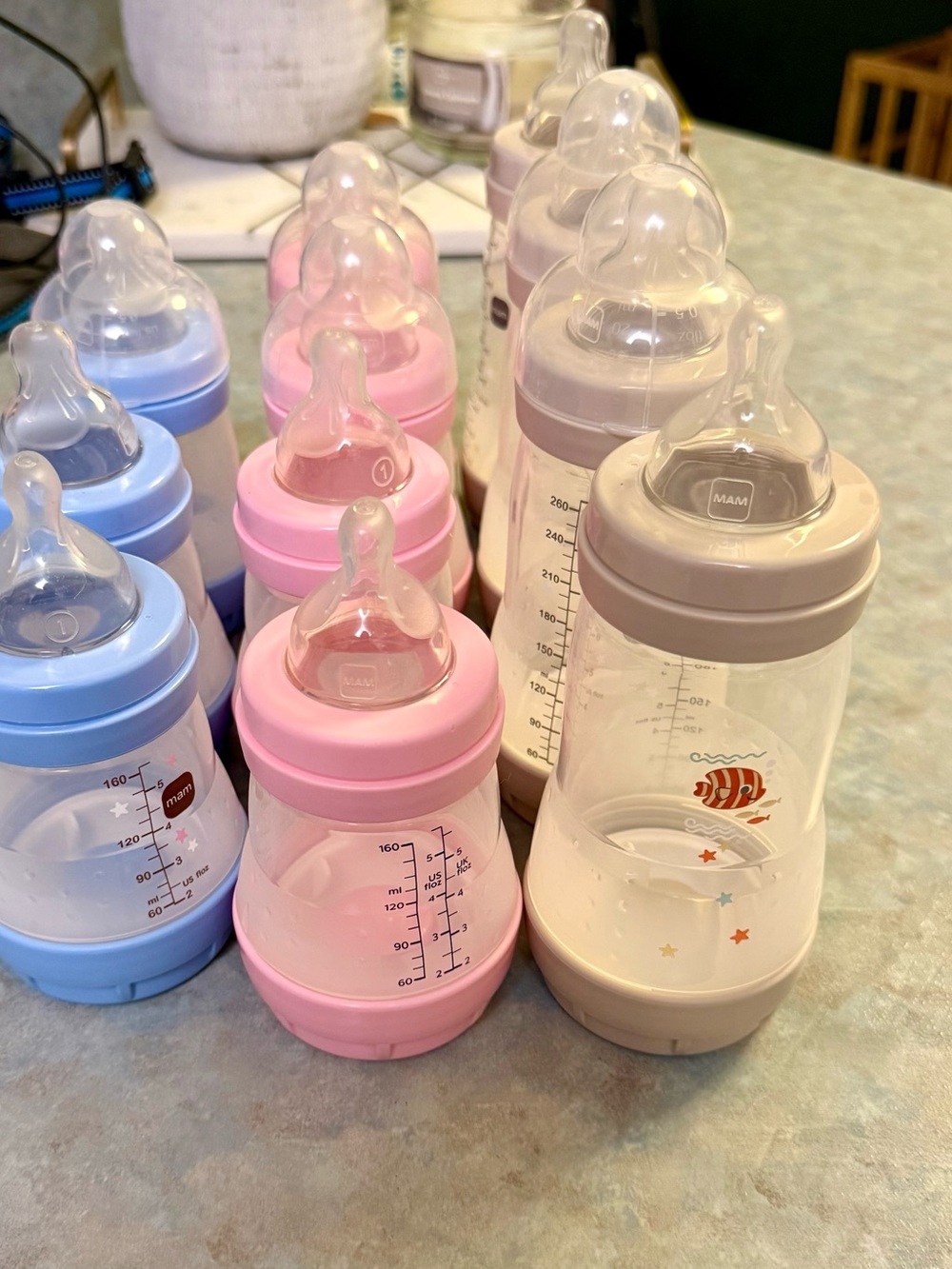 MAM Silicone Baby Bottle Set – Pink, Blue, Beige Options